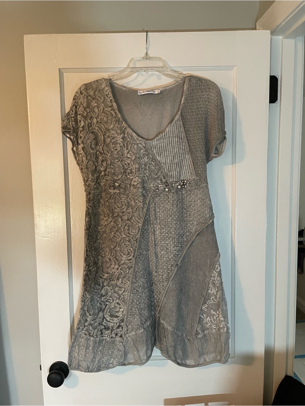Elisa Cavaletti NWOT Layered Patchwork Short Sleeve Women's Dress in Gray